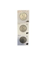 1936-D. 1936-S, 1936-P Walking Silver Dollar Coins