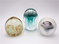 SIGNED GLASS PAPERWEIGHT TRIO