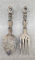 Circa 1930s Pacific Island Wooden Spoon & Fork