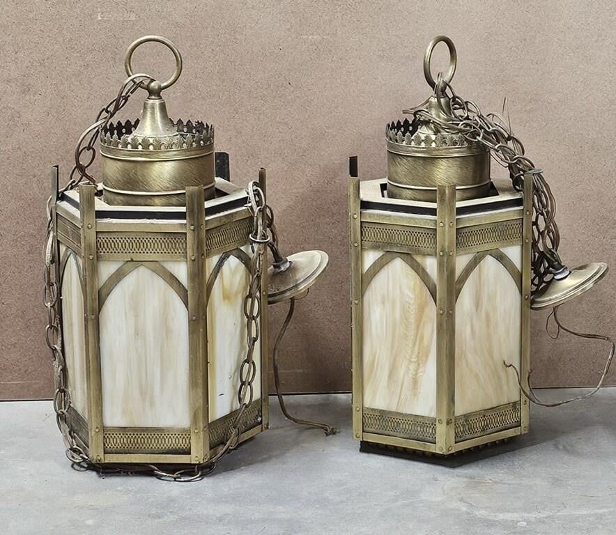 2pc Brass Medieval Hanging Lanterns