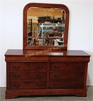 Pecan Finish 6-Drawer Dresser w/Mirror