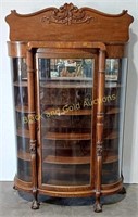 Antique Triple Curved Glass China Cabinet