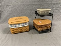 (2) Longaberger Baskets w/(1) Pottery Dish