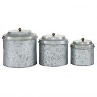 Set Of 3 Silver Metal Farmhouse Decorative Jar, 8"