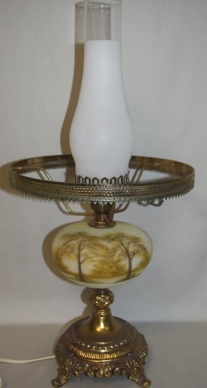 Fenton Handpainted Cabin in the Woods GWTW Lamp