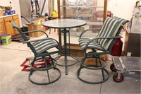 Glass Top Pub Table and Pair of Swivel Tall Chairs