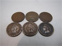 Lot of 6 1800"s Indian Head Pennies