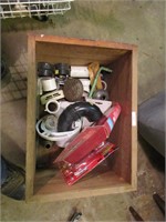 Wooden box, plumbing etc miscellaneous