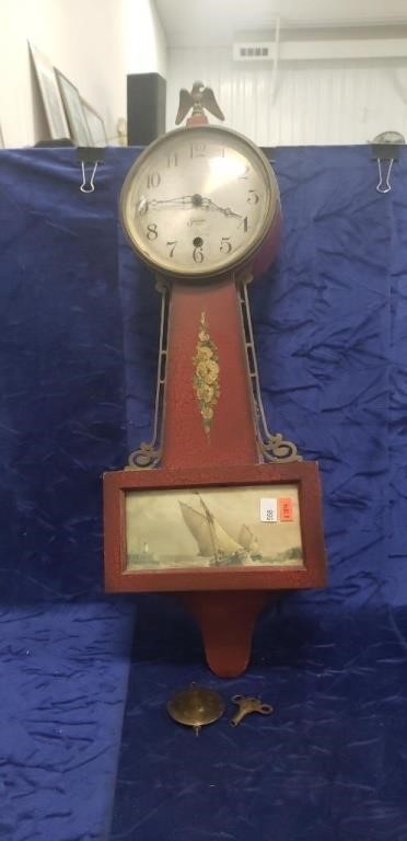 (1) Vintage Sessions Wall Clock w/ Key (25" Long)