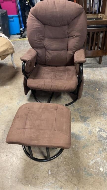 Upholstered Swivel Glider With Foot Stool