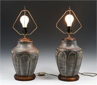 PAIR OF MID-CENTURY MODERN POTTERY LAMPS