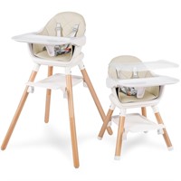 6 in 1 Wooden Baby High Chair A-Khaki