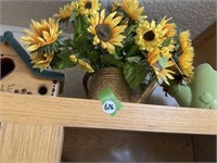 FAUX SUNFLOWERS BIRDHOUSE & CERAMIC WATERING CAN