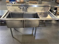 New 2 Comp 57” Sink w Faucet-tubs 18” x 18” x 12”