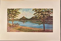 Vintage Matted Print People By The Lake