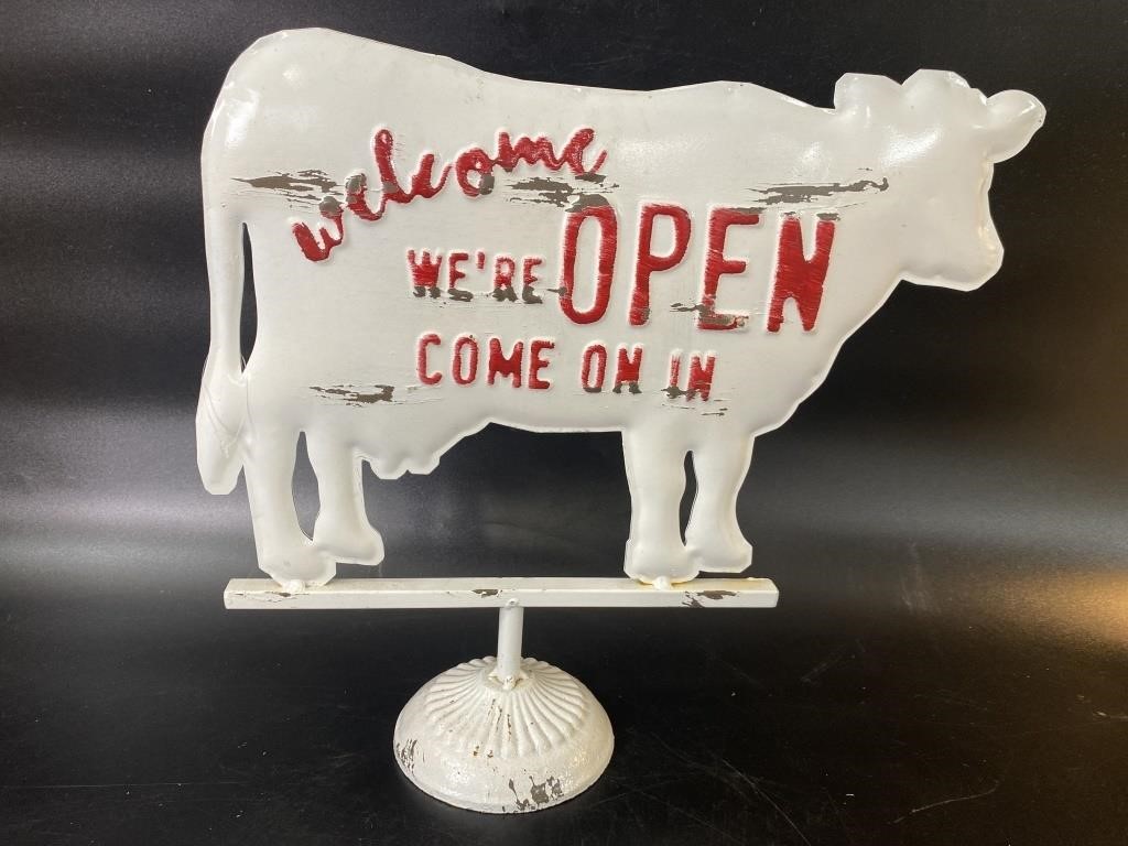 Metal Cow Sign Open/Closed 14.5” x 16”