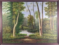 Original Large Oil On Canvas C Freeman Landscape
