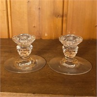 Pair Crystal Glass Candlesticks / Candle Holders