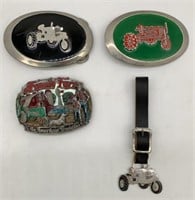 4 Tractor items-Belt Buckles, Watch Fob