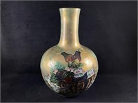 Large Vintage Ceramic Glazed Hand Floral Painted V