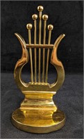 Brass Lacquered Music Harp Small Statue