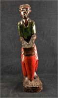 Wood Carved African Man Sculpture with Drum