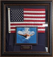 F56 Framed Autographed Michael Phelps Photo W Flag