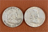 Lot of 2 Benjamin Franklin 1957 Half Dollars