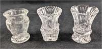 Three Clear Glass Pod Vases Or Toothpick Holders