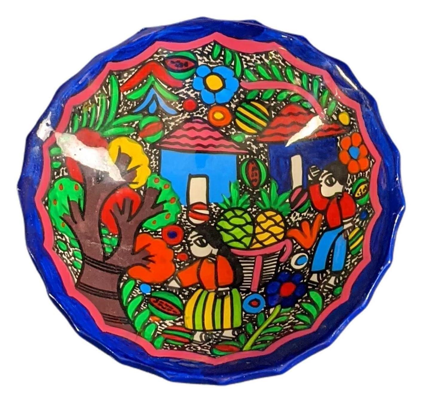 Colorful Pottery Bowl Colorful Village & Fruits