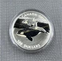 2016 Canada 100 dollar 999 fine silver coin, Orca