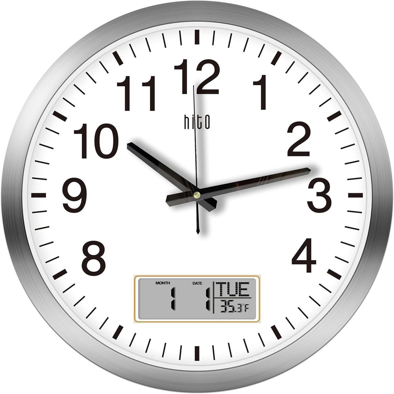 HITO 16 Silent Wall Clock  Silver LCD