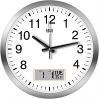 HITO 16 Silent Wall Clock  Silver LCD