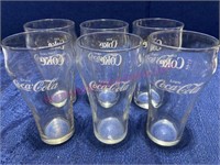 (6) Coca-Cola clear glasses (white letters)