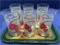 (6) Coca-Cola Christmas glasses on tray