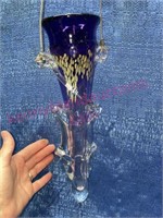 Beautiful hand blown art glass vase (hanging)