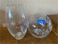PAIR OF ETCHED GLASS VASES