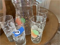 APPLE DECORATED PITCHER & DRINKING GLASSES