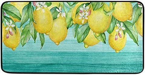 Teal Turquoise Lemons Kitchen Rug