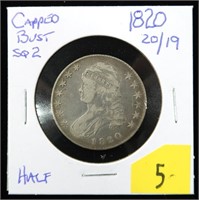 1820 20/19 Square 2 Capped Bust half dollar,