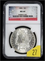 1885 Morgan dollar NGC slab certified MS-64