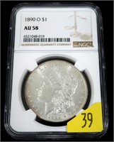 1890-O Morgan dollar, NGC slab certified MS-58