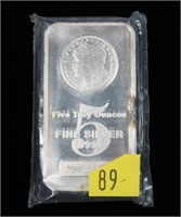 Five Troy Ounce Fine Silver .999 + U.S. Bar