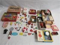 BOX LOT OF 8 SMALL BOXES 19550'S ITEMS: