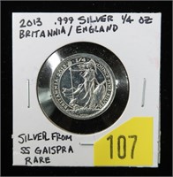.999 Silver 1/4 oz. 2013 Britannia 55 Gaispra -