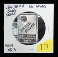 .999 Silver 25 gram -Shree silver bar