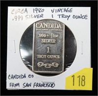 .999 Silver 1 Troy oz. -Candida Co., San Francisco