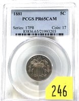1881 Shield nickel PCGS slab certified PR65 Cam