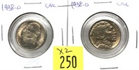 x2- 1938-D nickels, Unc. -x2 nickels -Sold by the
