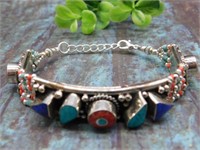 LAPIS LAZULI TURQUOISE AND RED CORAL BRACELET